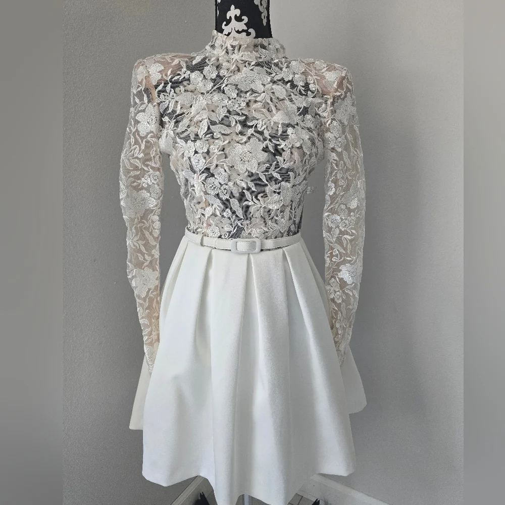Nadine Merabi Pippa White Dress Size 2(XS) Sheer Top Lace Beaded New. - Picture 3 of 16
